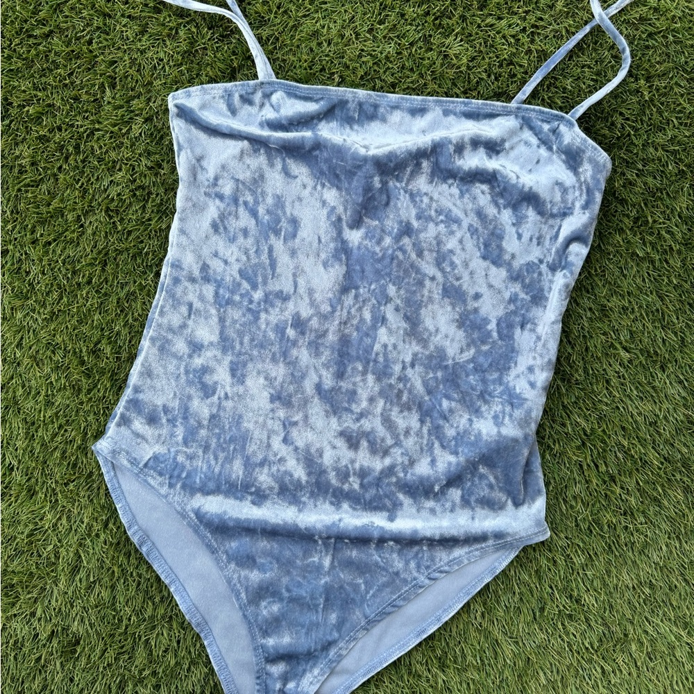 Forever 21 Women’s Small Light Blue Velvet Bodysuit
